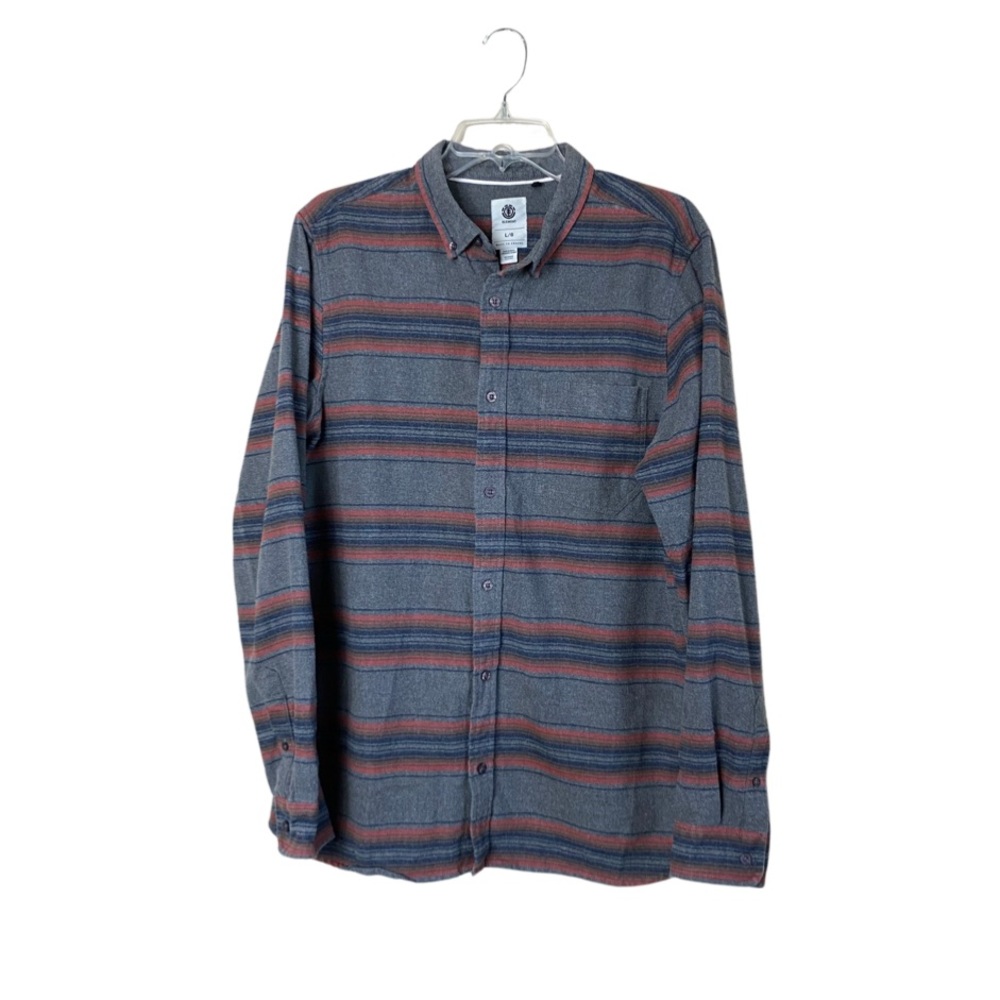Element Gray Striped Fleece Button Down Cotton Blend Casual Shirt Size Large